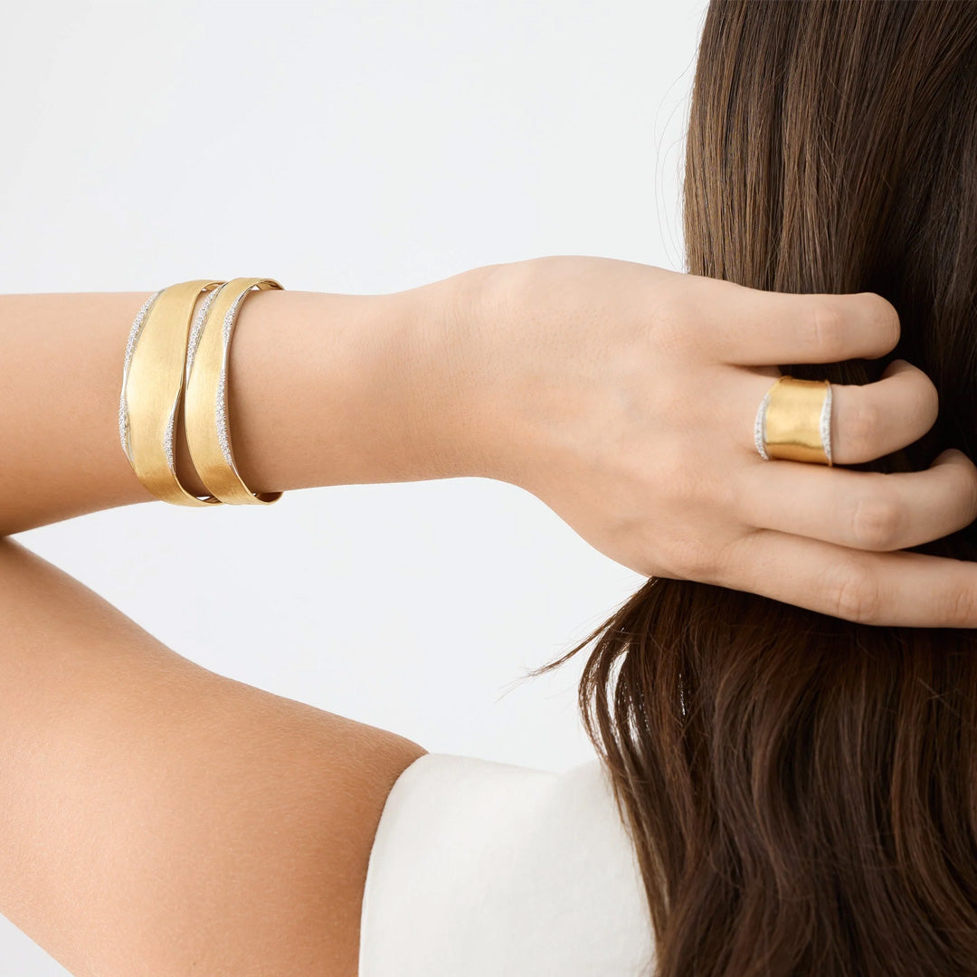 Marco Bicego 18K Yellow Gold Lunaria Split Bangle Bracelet with Pave Diamonds