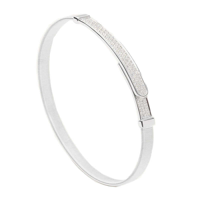 Marco Bicego 18K White Gold Masai Coil and Diamond Pave Bangle Bracelet, Thin