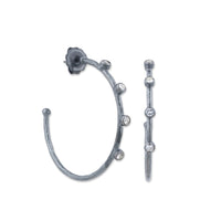 Lika Behar Oxidized Silver Sapphire Hoop Medium SH-E-212-SIOXS-M