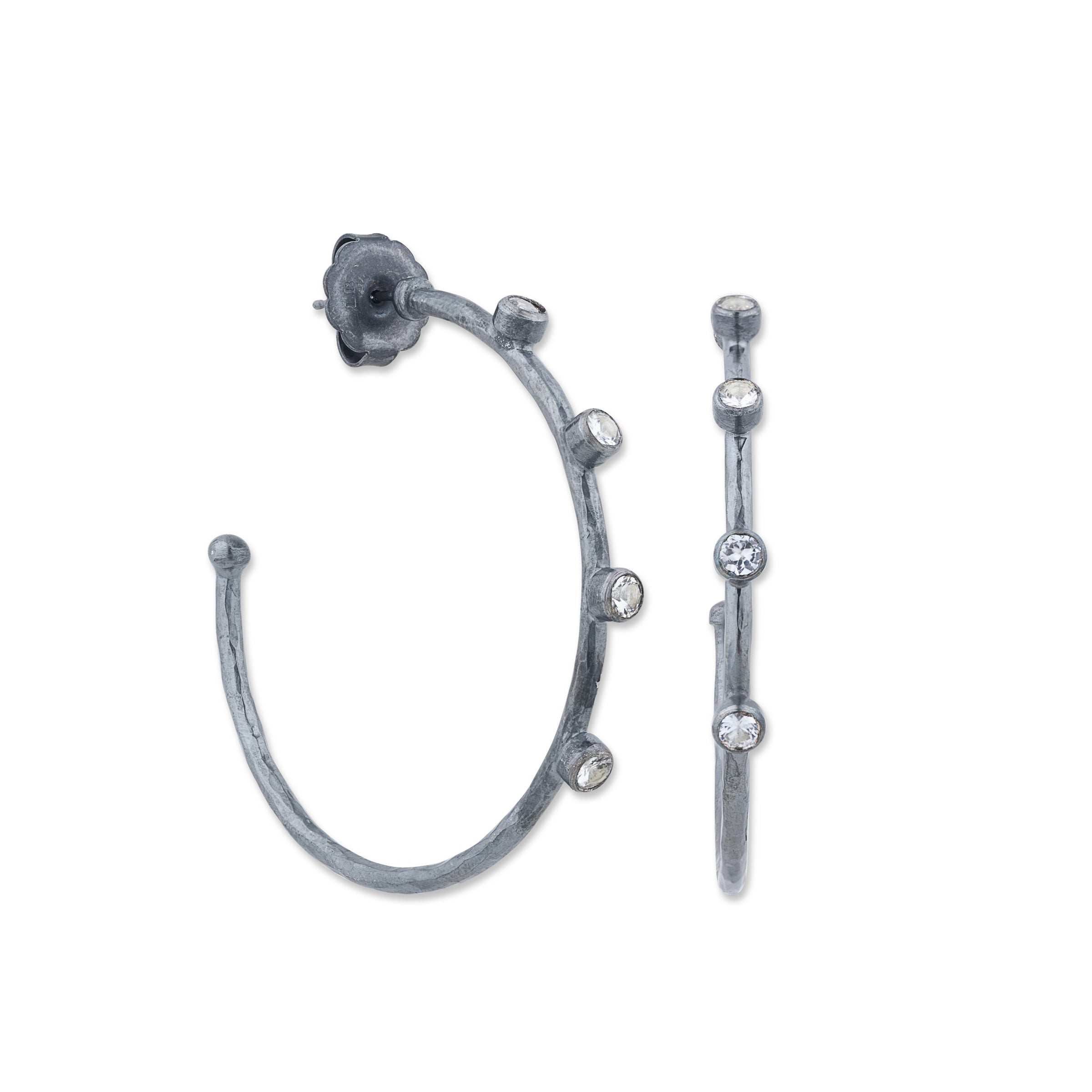 Lika Behar Oxidized Silver Sapphire Hoop Medium SH-E-212-SIOXS-M