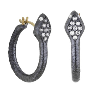 Lika Behar Oxidized Silver Snake Hoop Earrings with Diamonds