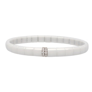 Roberto Demeglio White Ceramic Stretch Bracelet with 2 Diamond Bars