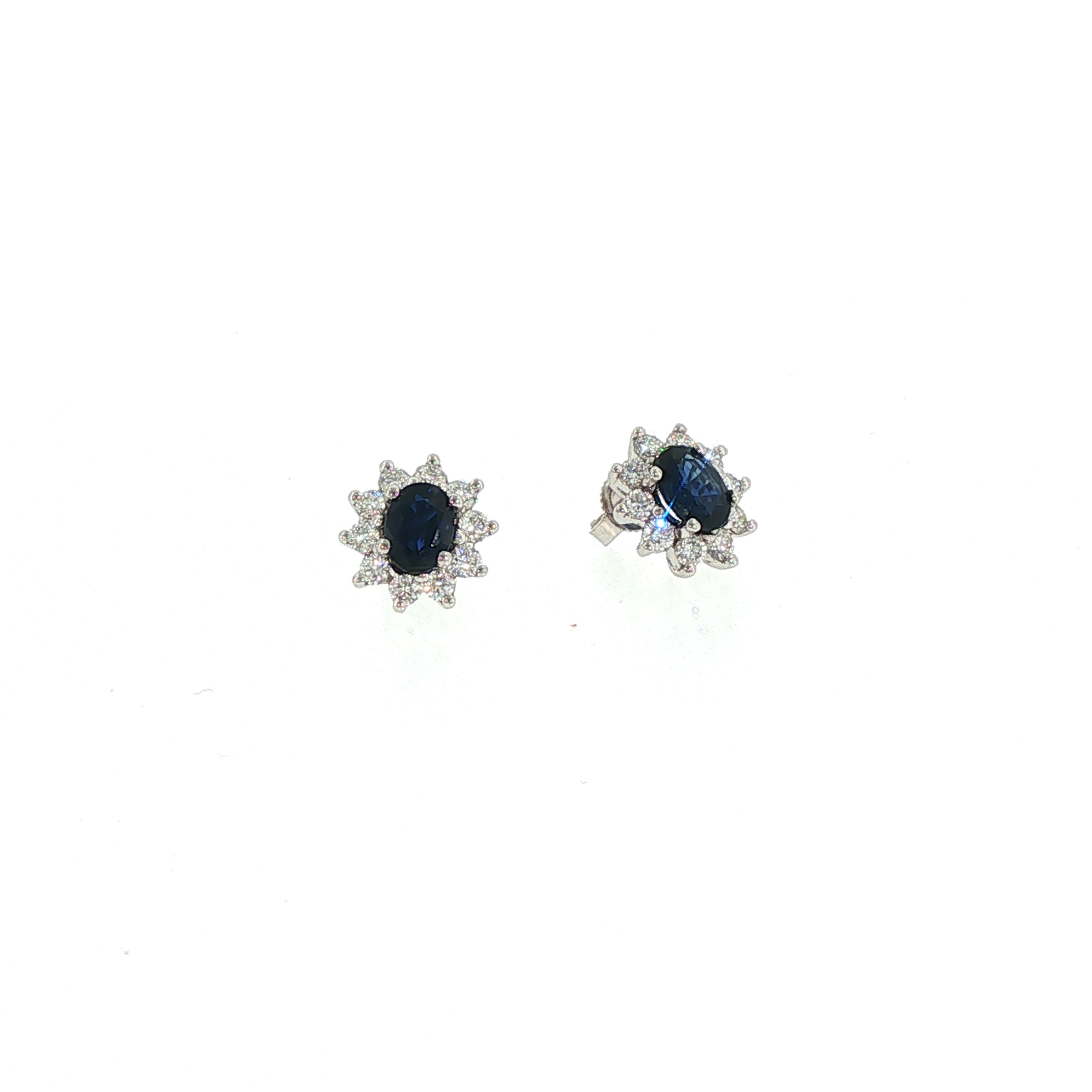 Pre-Owned 14K White Gold Sapphire Diamond Cluster Stud Earrings