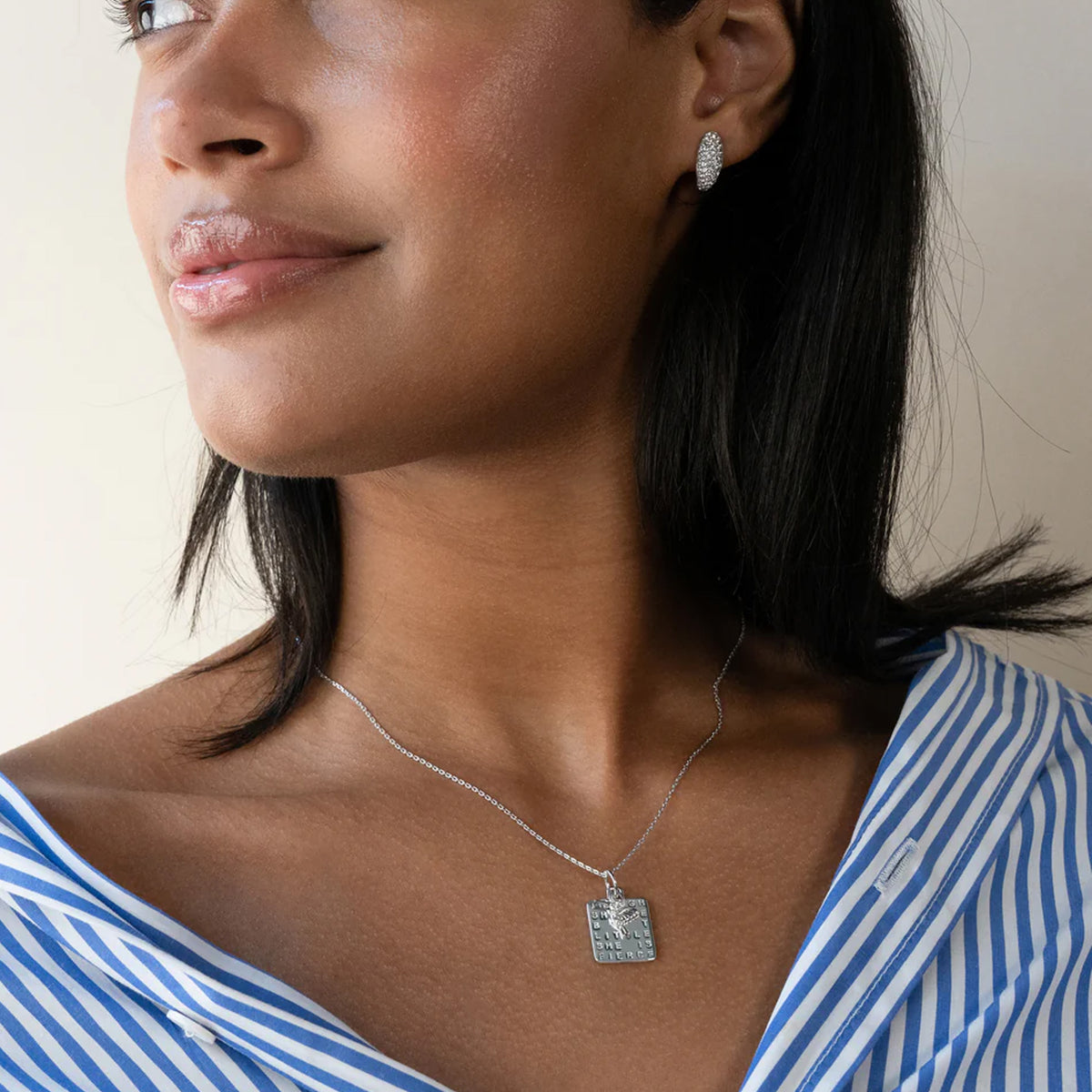 "She is Fierce" Sterling Silver Necklace with Sapphire img2