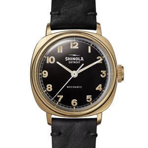 Shinola 39mm The Mechanic Watch Black Dial & Gold Case S0120273242
