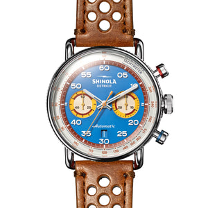 Shinola 44MM Limited Edition Canfield Speedway Horizon Blue Brown Leather Watch S0120291079 Lap 07