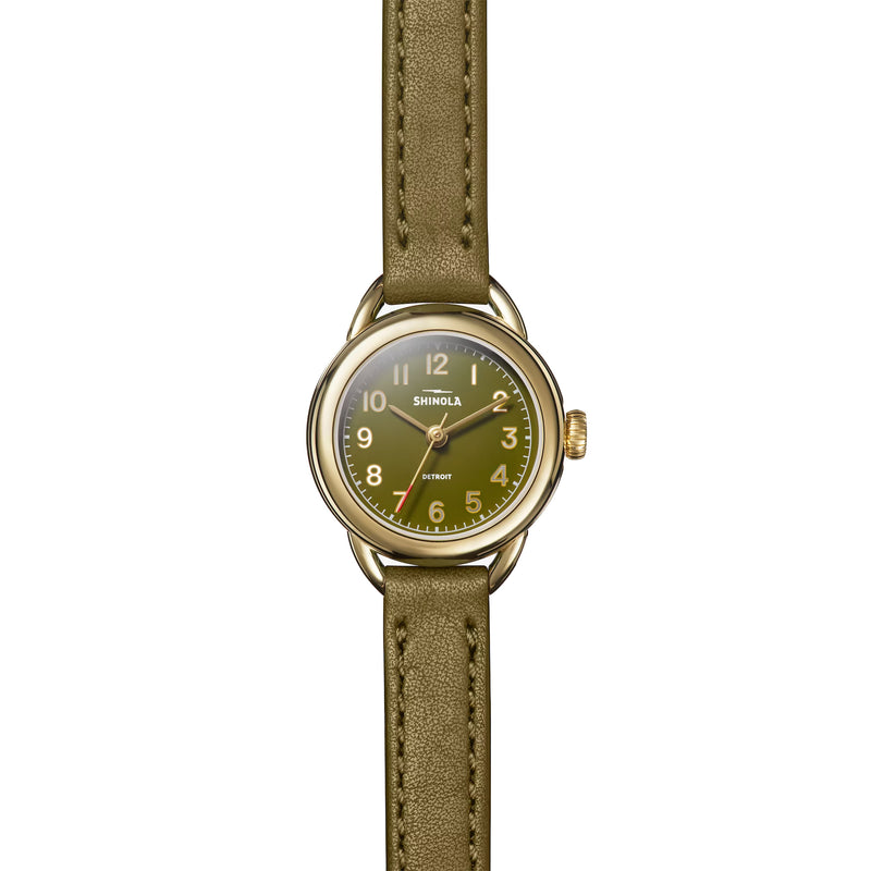 Shinola Runabout Mini 25mm Army Green Gold Watch S0120273247