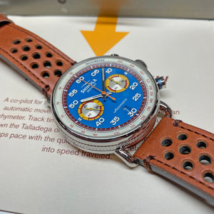 Shinola 44MM Limited Edition Canfield Speedway Horizon Blue Brown Leather Watch S0120291079 Lap 07