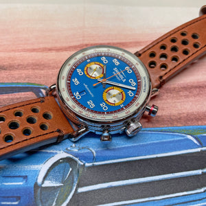 Shinola 44MM Limited Edition Canfield Speedway Horizon Blue Brown Leather Watch S0120291079 Lap 07