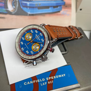 Shinola 44MM Limited Edition Canfield Speedway Horizon Blue Brown Leather Watch S0120291079 Lap 07