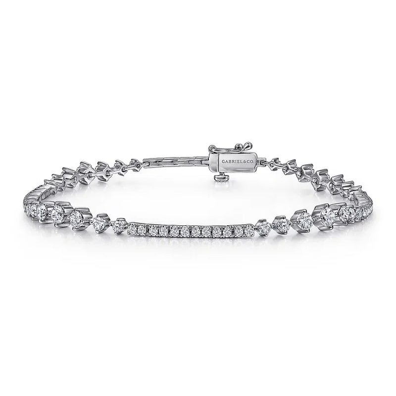 Gabriel 14K White Gold Diamond Prong and Bar Set Tennis Bracelet