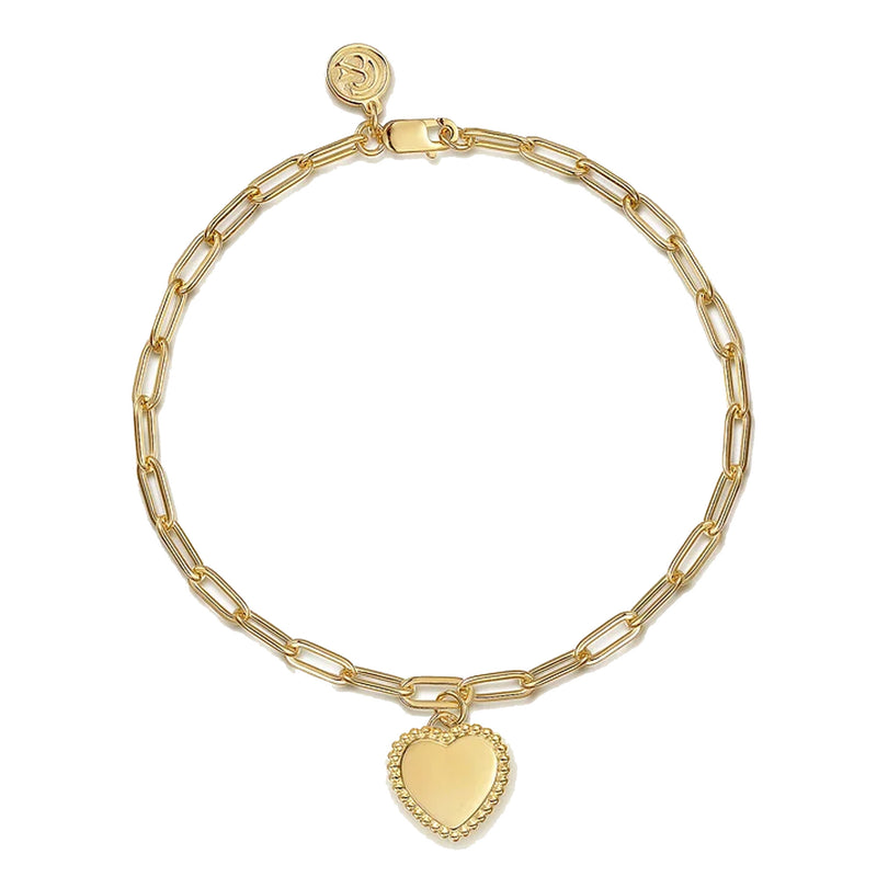 Gabriel 14K Yellow Plain Gold Paperclip Chain Bracelet with Personalized Bujukan Framed Heart Charm