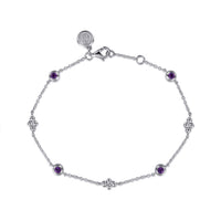 Gabriel & Co. Sterling Silver Clover and Amethyst Station Bracelet