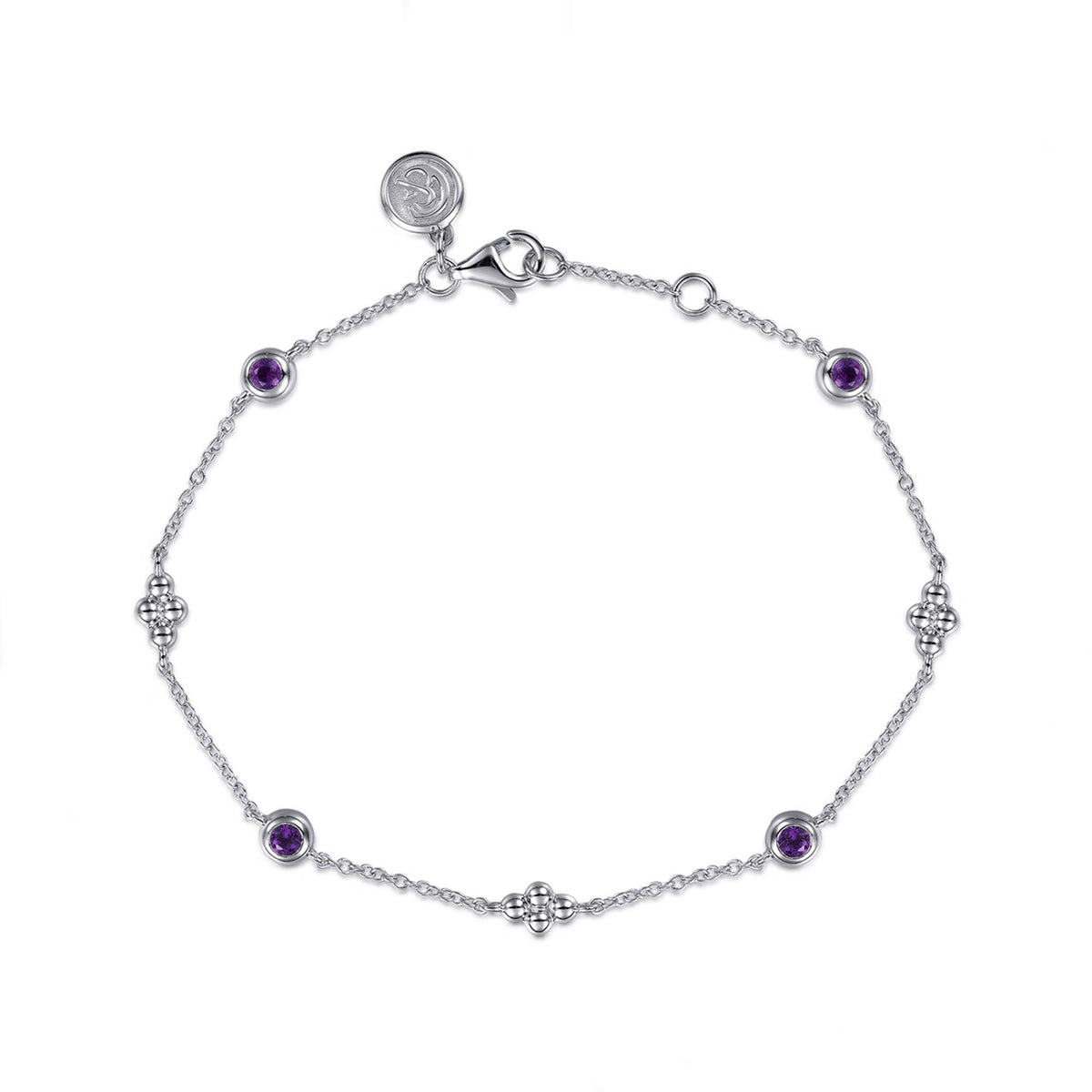 Gabriel & Co. Sterling Silver Clover and Amethyst Station Bracelet