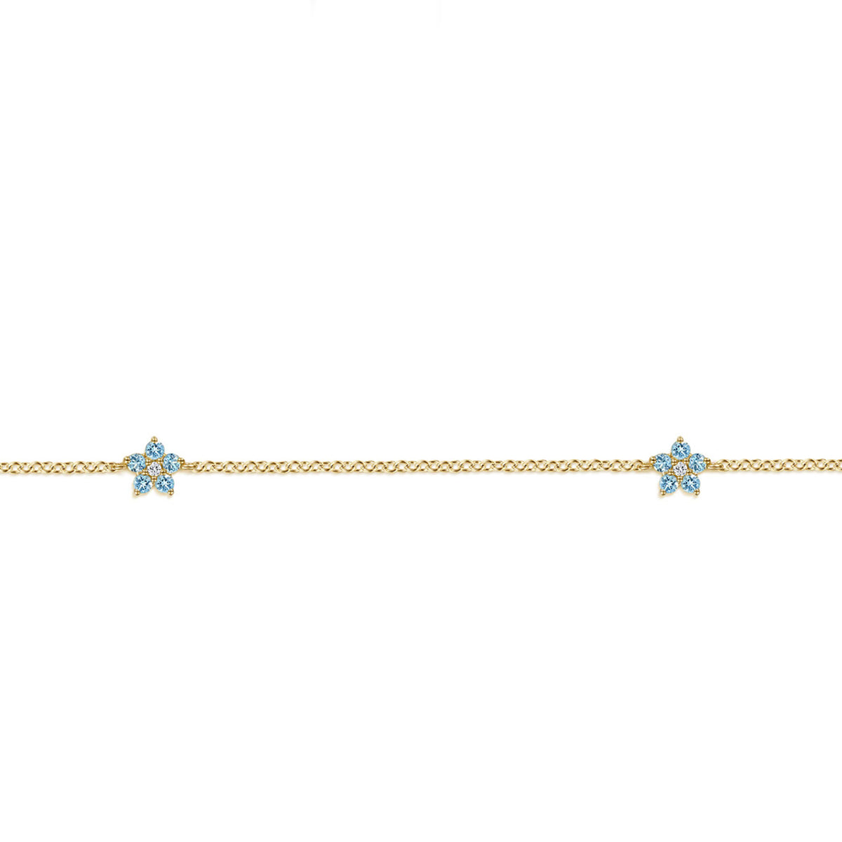 Gabriel & Co. 14K Yellow Gold Diamond and Blue Topaz Floral Station Bracelet