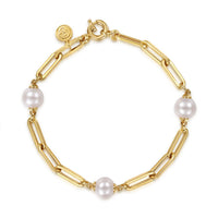 Gabriel & Co. 14K Yellow Gold Pearl Link Station Chain Bracelet