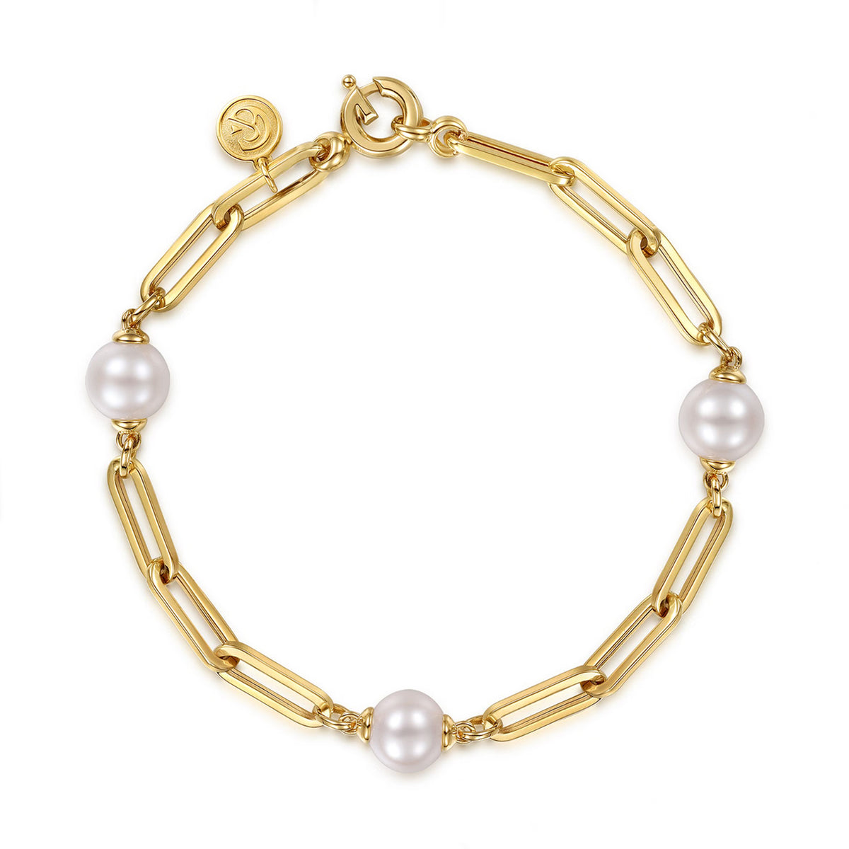 Gabriel & Co. 14K Yellow Gold Pearl Link Station Chain Bracelet