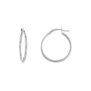 14K White Gold 2x25MM Hoop Earrings