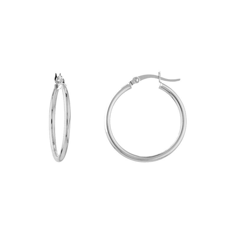 14K White Gold 2x25MM Hoop Earrings