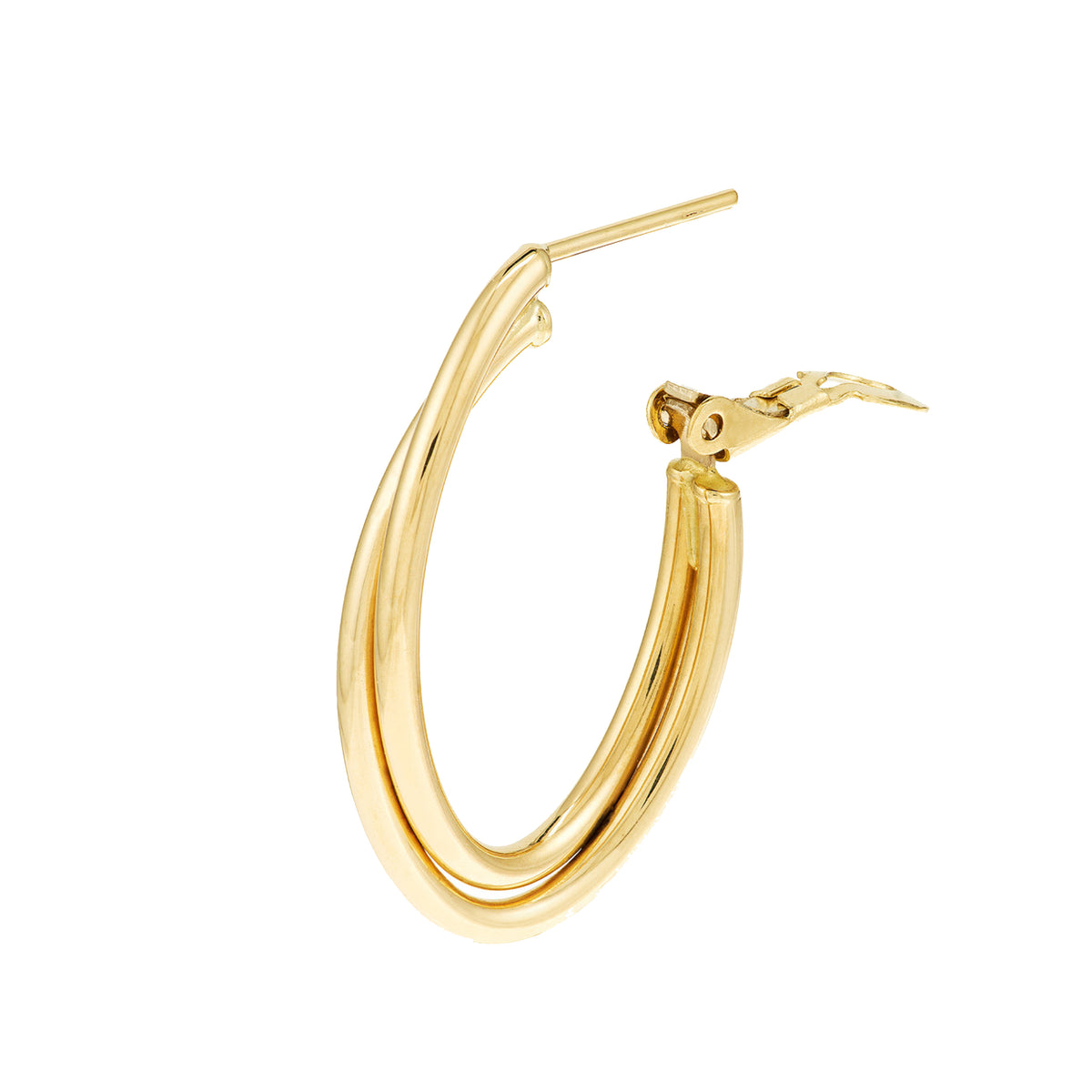 14K Yellow Gold Interwoven Tube Oval Hoops with Omega Clip - NAGI