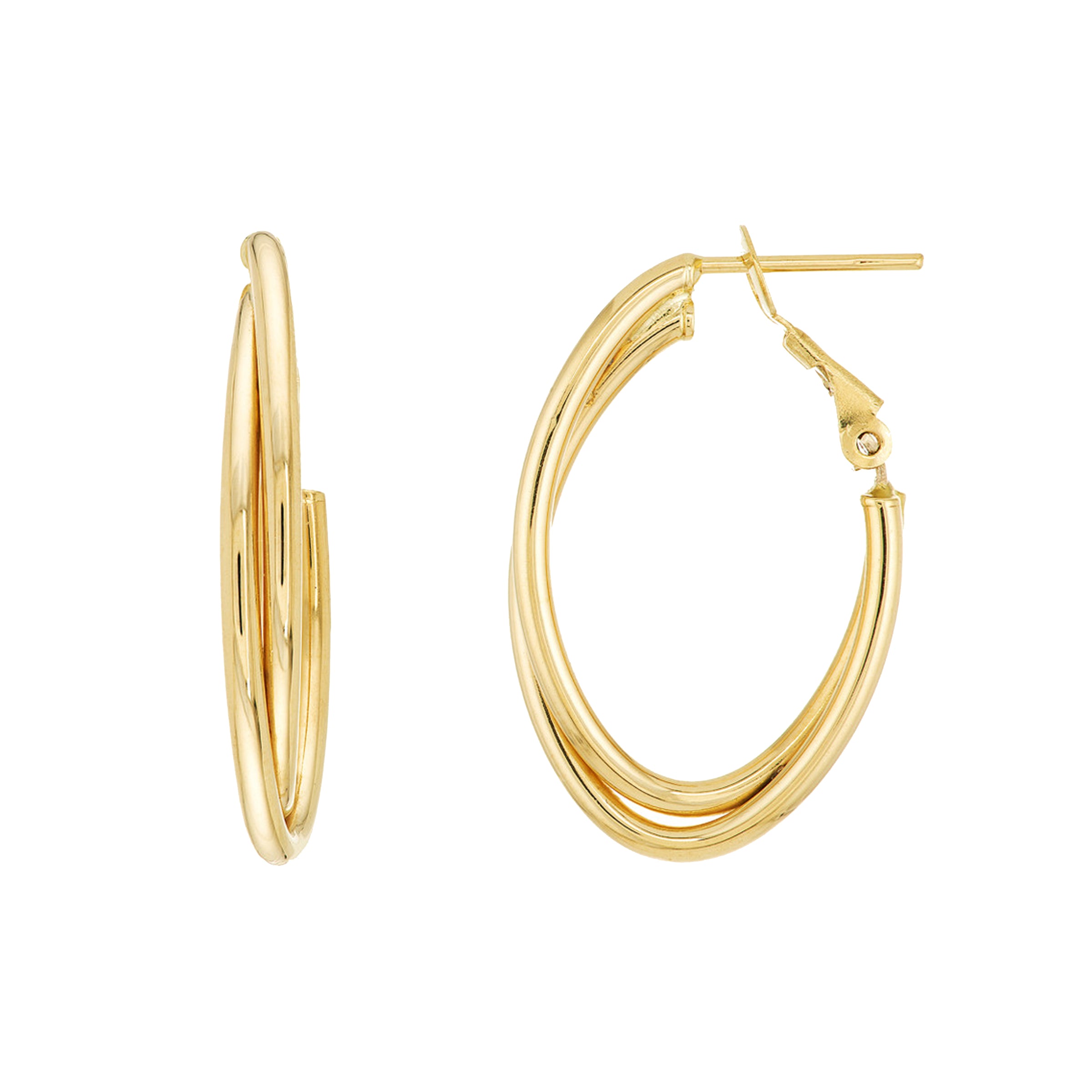 14K Yellow Gold Interwoven Tube Oval Hoops with Omega Clip - NAGI