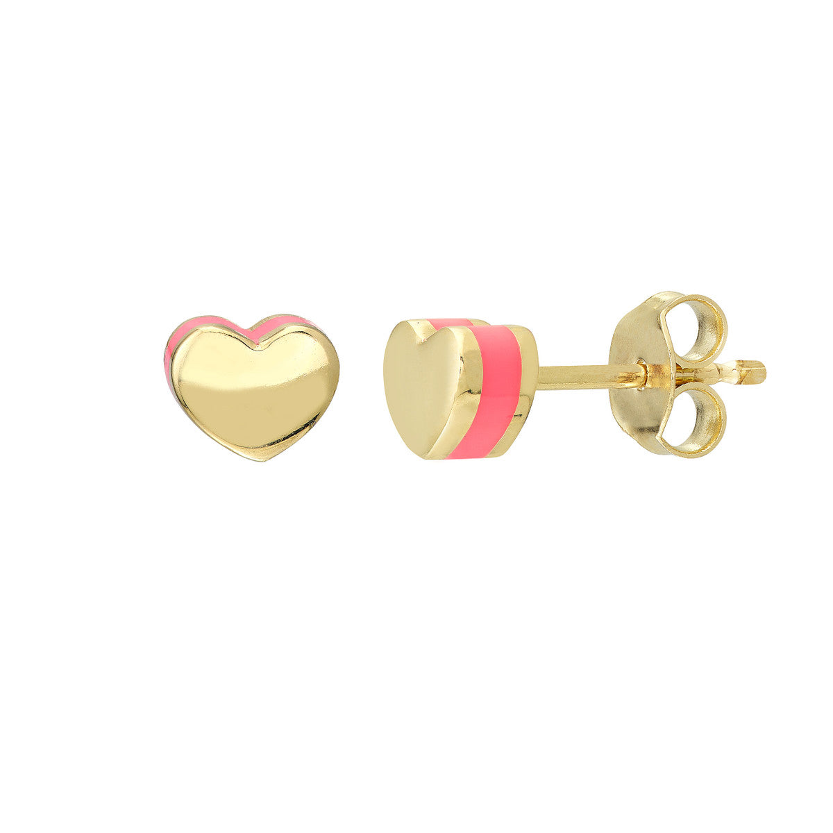 14K White Gold Pink Enamel Heart Stud Earrings