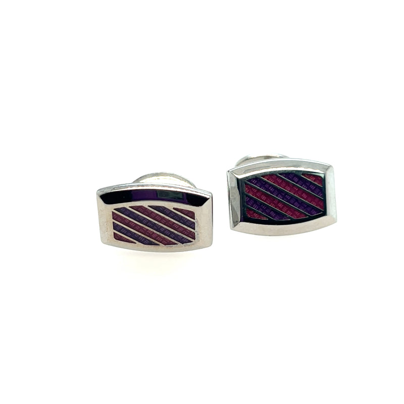 Pre-Owned Sterling Silver BLue and Red Striped CuffLinks - NAGI