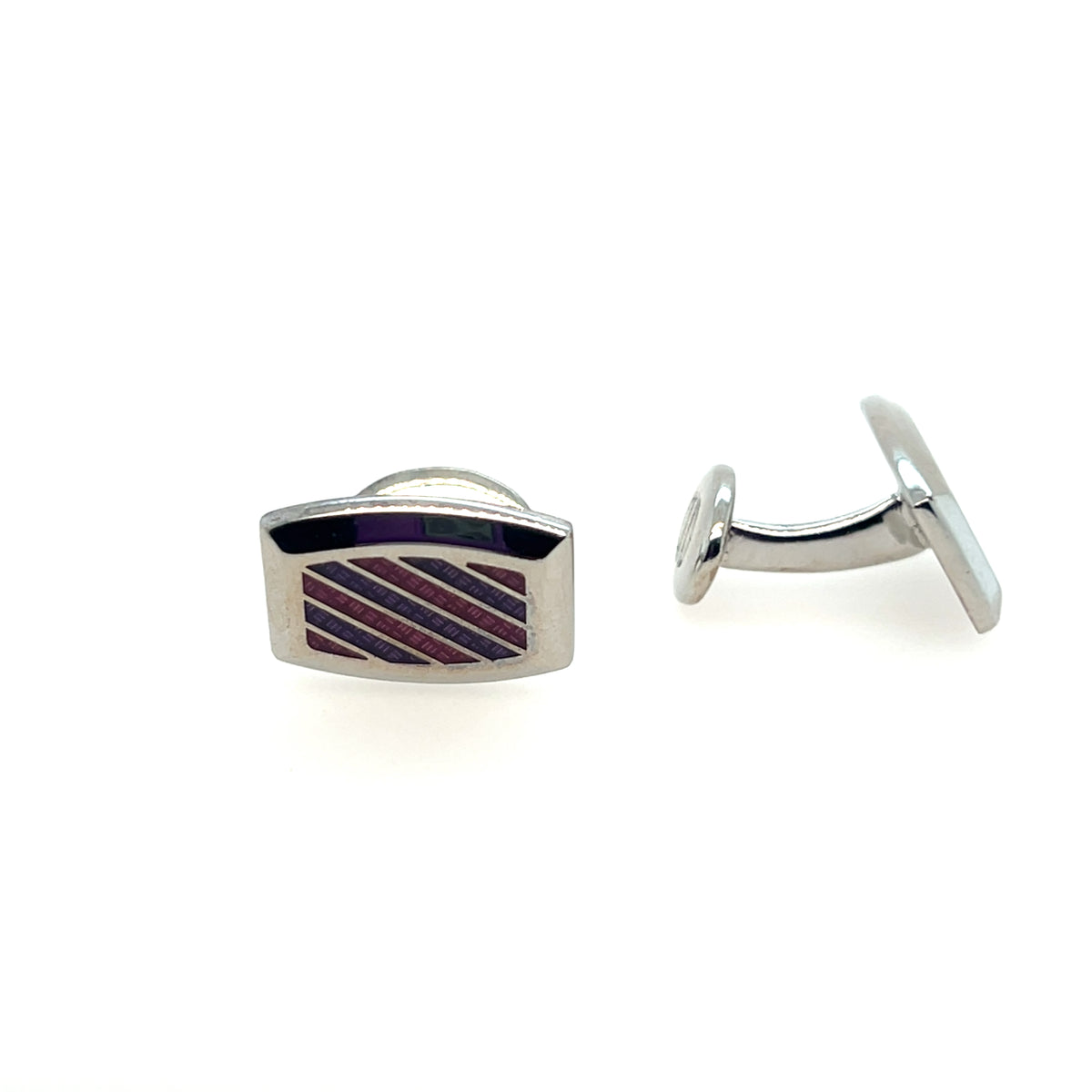 Pre-Owned Sterling Silver BLue and Red Striped CuffLinks