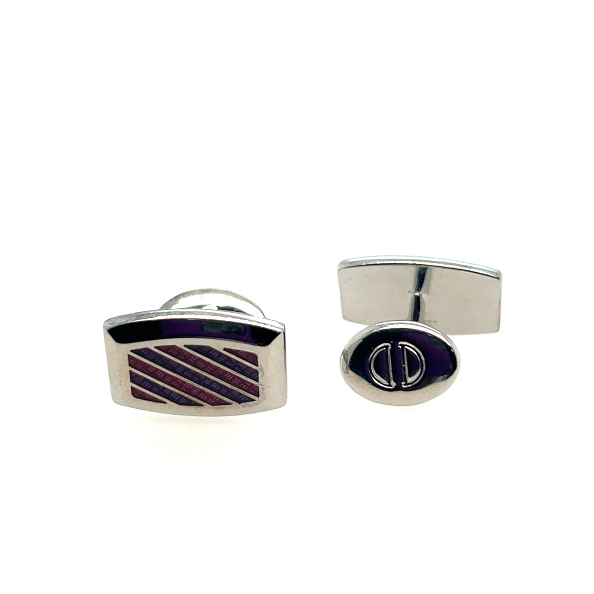 Pre-Owned Sterling Silver BLue and Red Striped CuffLinks - NAGI