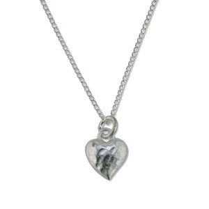 Sterling Silver Rippled Puff Heart Necklace