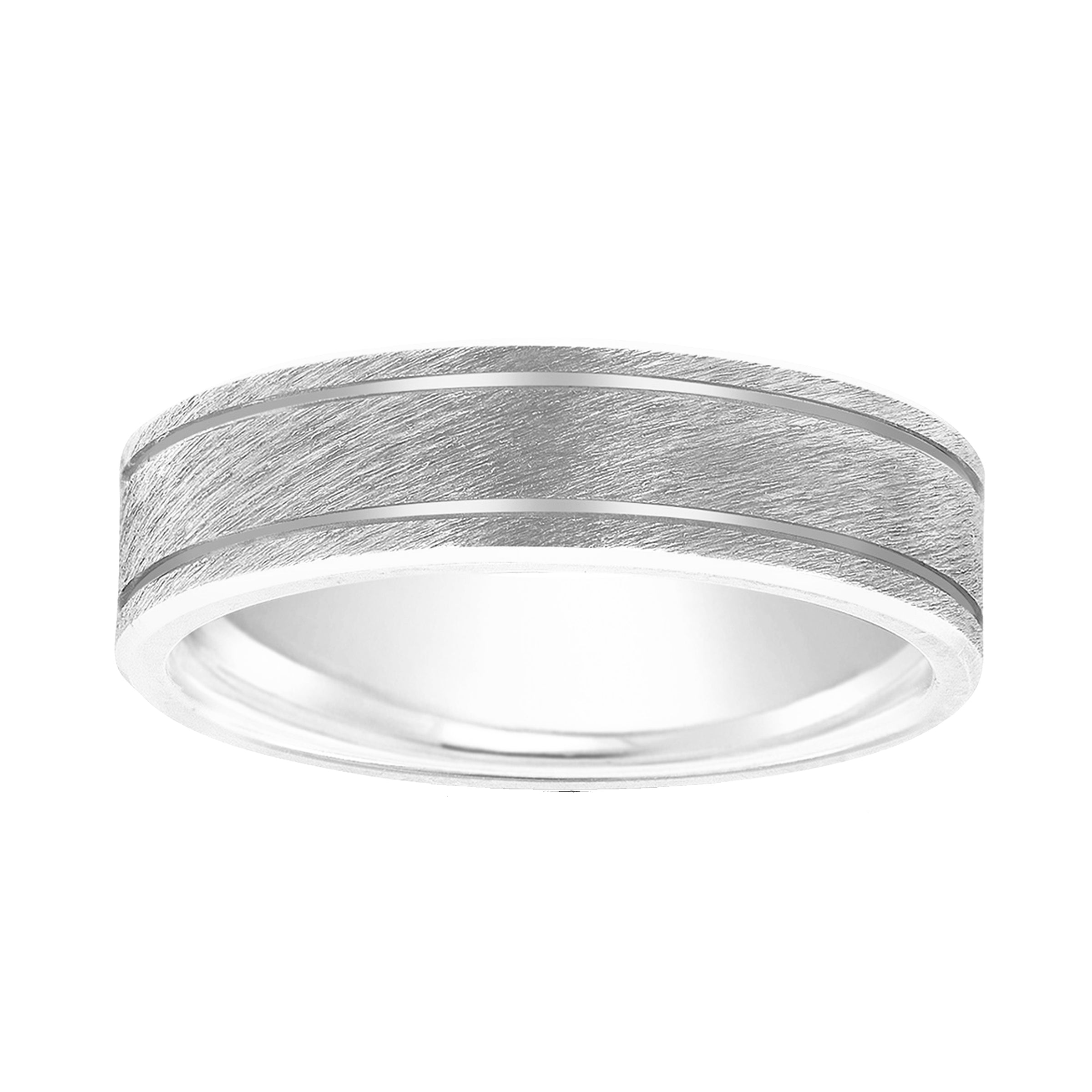 Platinum 6MM Grooved Edge Angle Satin Wedding Band