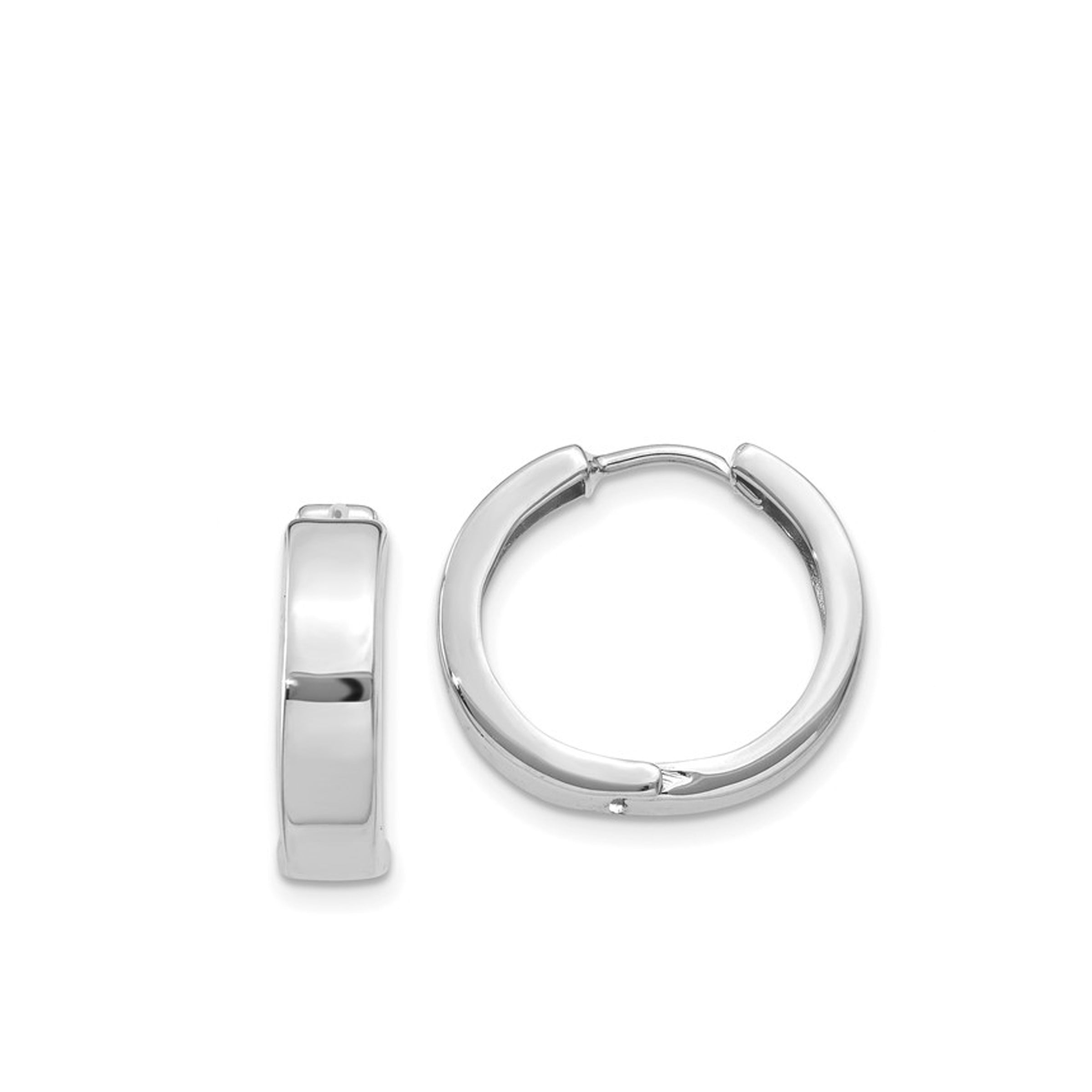 14K White Gold Round Hinged Hoop Earrings