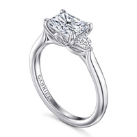 Gabriel & Co. Darline 14K White Gold Radiant Cut Three Stone Lotus Diamond Engagement Ring