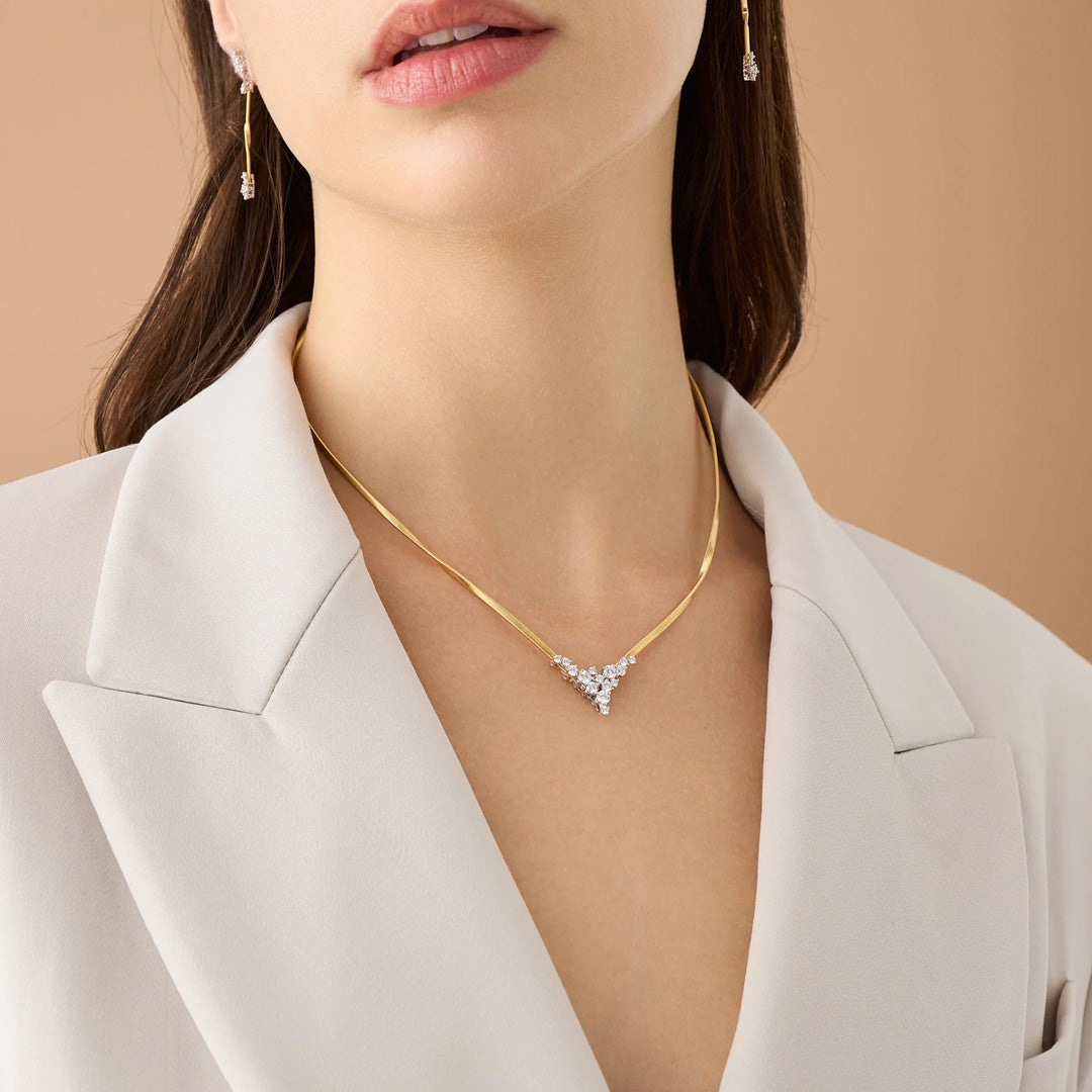 Marco Bicego 18K Yellow Gold V Cluster Diamond Necklace