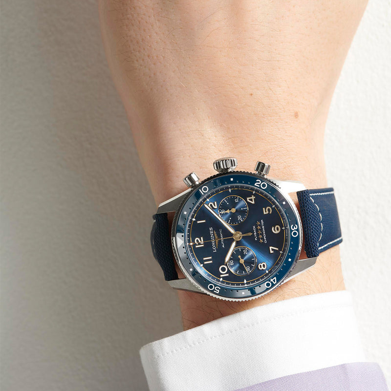 Longines Spirit Flyback 42MM Automatic Watch Chronograph Sunray Blue Dial, Blue Strap L38214932