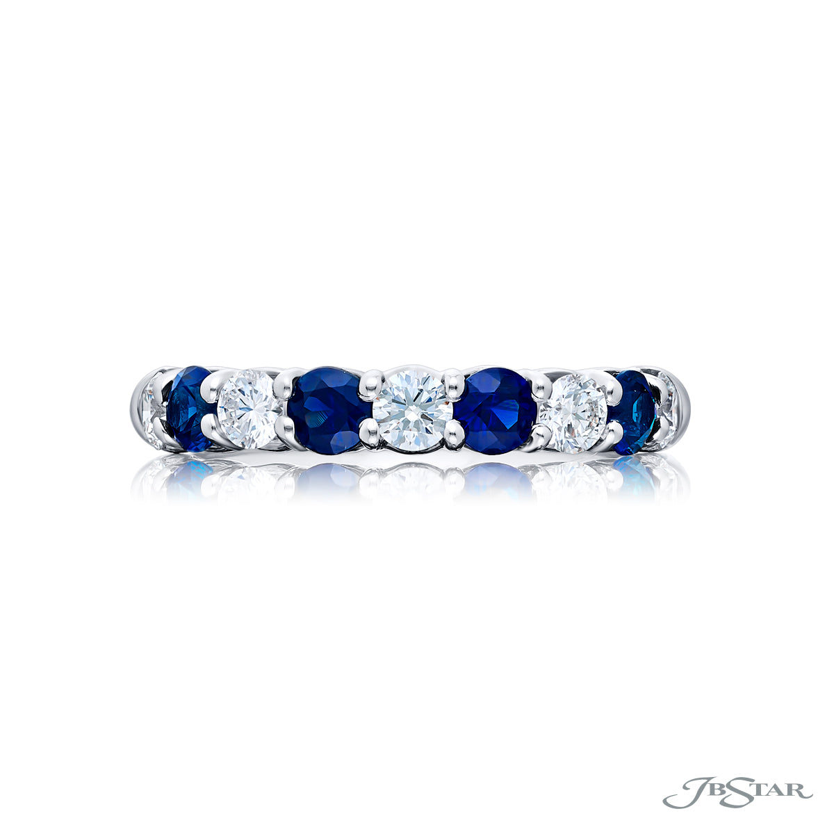 JB Star Platinum Shared Prong Round Sapphire & Round Diamond Band