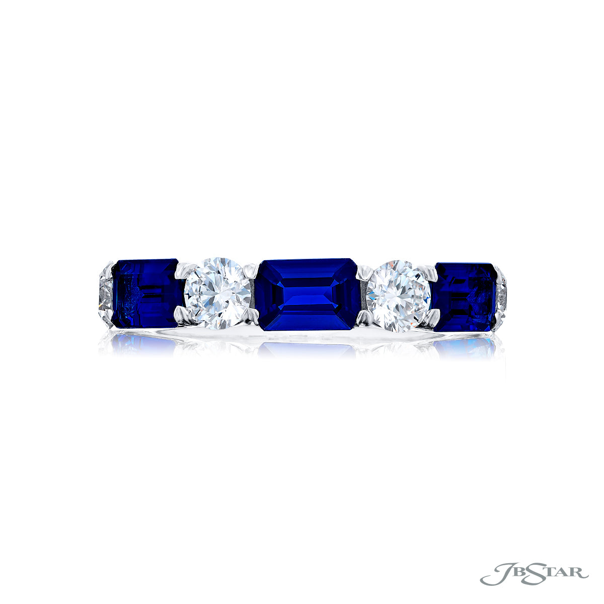 JB Star Platinum Sapphire & Diamond Emerald Cut & Round Band - NAGI