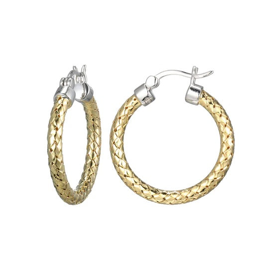 Charles Garnier 25mm Sterling Silver Mesh Hoop Earrings With an 18k Yellow Gold Finish