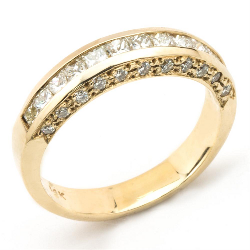 Princess & Round Diamond Channel Set 18K yellow Gold Wedding Band Ring ...