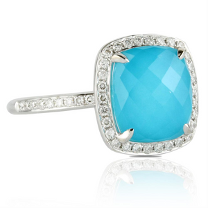 Doves "St. Barth's Blue" Turquoise & Diamond 18K White Gold Ring