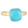 Doves "St. Barths" Blue Turquoise & Diamond Yellow Gold Square Ring