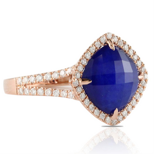 Doves Blue "Royal Lapis" & Diamond Square Rose Gold Ring