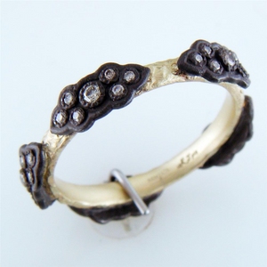 Armenta Sculpted Scroll Champagne Diamond Stackable Ring in 18K Yellow Gold & Oxidized Silver