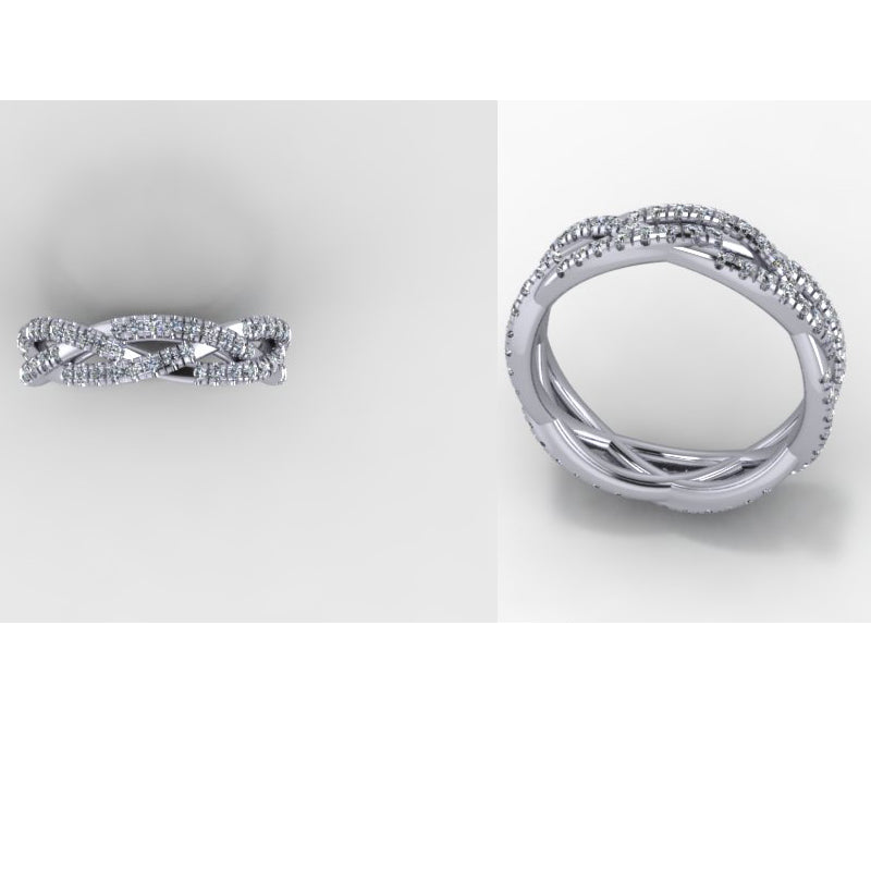 Three Row Woven Diamond Eternity Wedding Band Ring 18K White Gold – NAGI