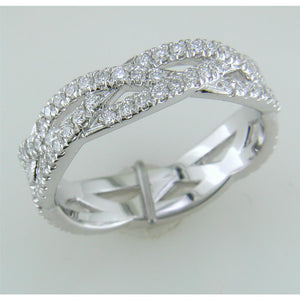 Three Row Woven Diamond Eternity Wedding Band Ring 18K White Gold