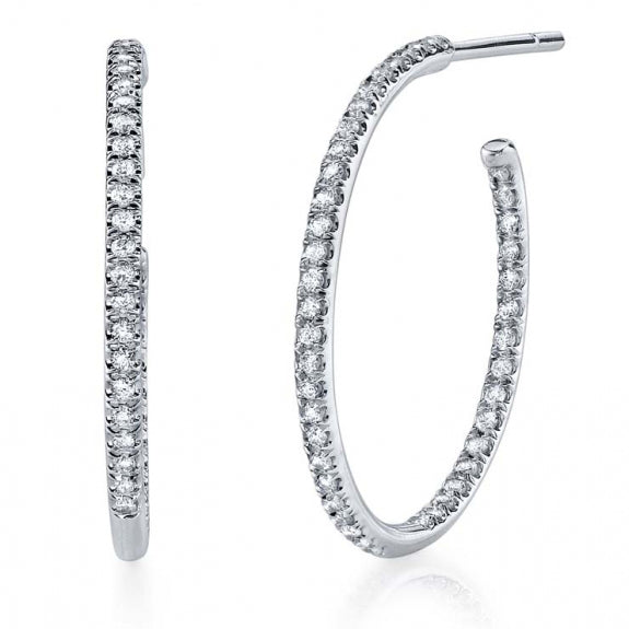 Diamond Pave Inside & Out White Gold Hoop Earrings 14K