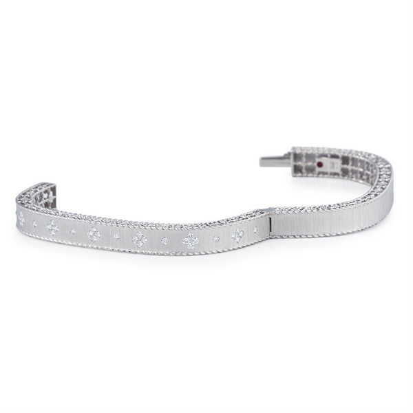 Roberto Coin White Gold Diamond Princess Slim Satin Finish Bangle Brac ...