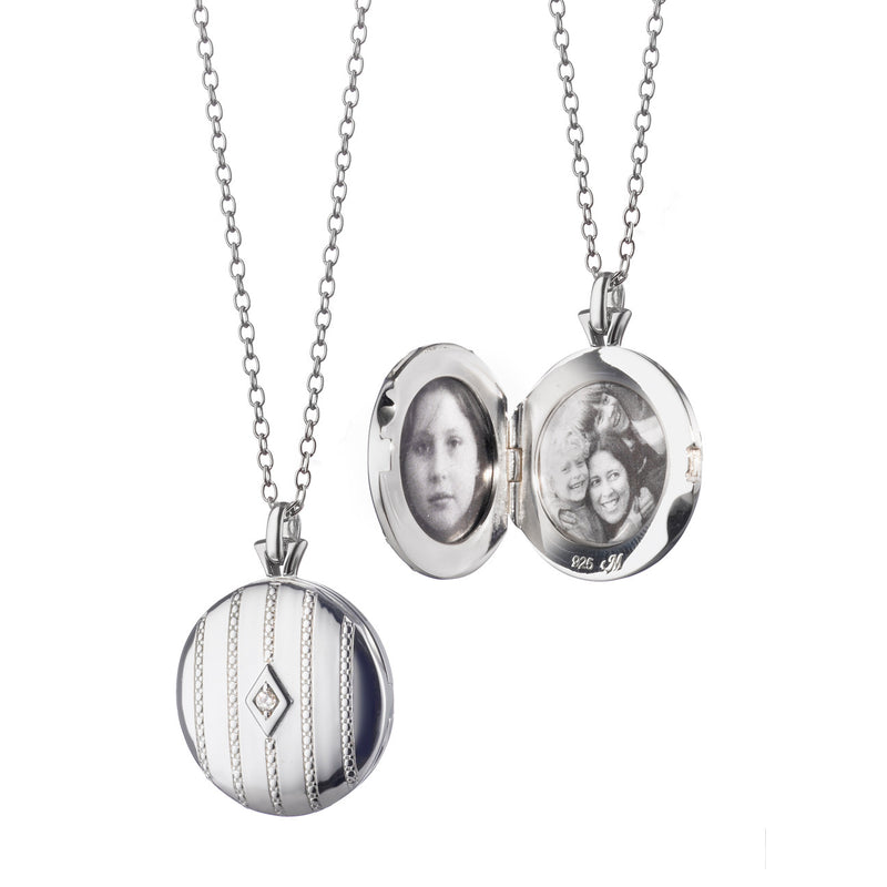 Monica Rich Kosann Sterling Silver Round Beaded Two-Images Locket