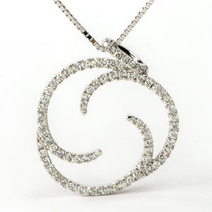 Diamond Pinwheel Circle of Life Pendant Necklace 18K White Gold