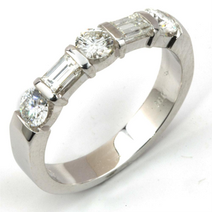 Round & Baguette Diamond Bar Set Wedding Band Ring 3/4 carats 18K
